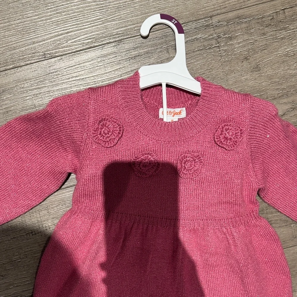 Cat & Jack Rose Pink Knit Dress with Floral Rosettes